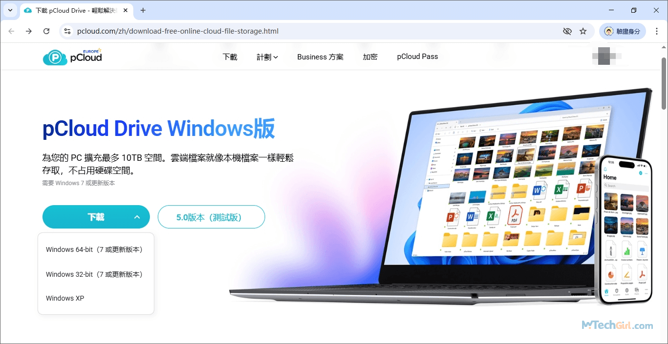 選擇 pCloud Windows 版本號