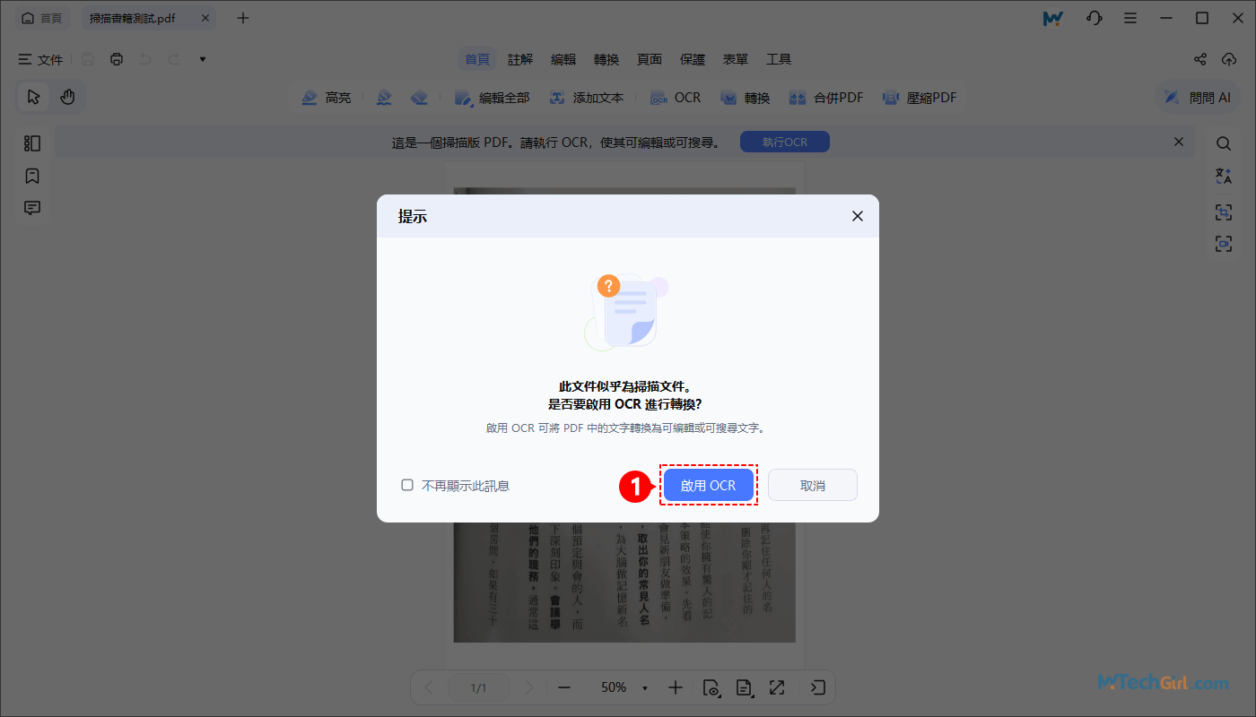 PDNob 里 PDF 圖片轉換 Word 時啟用 OCR