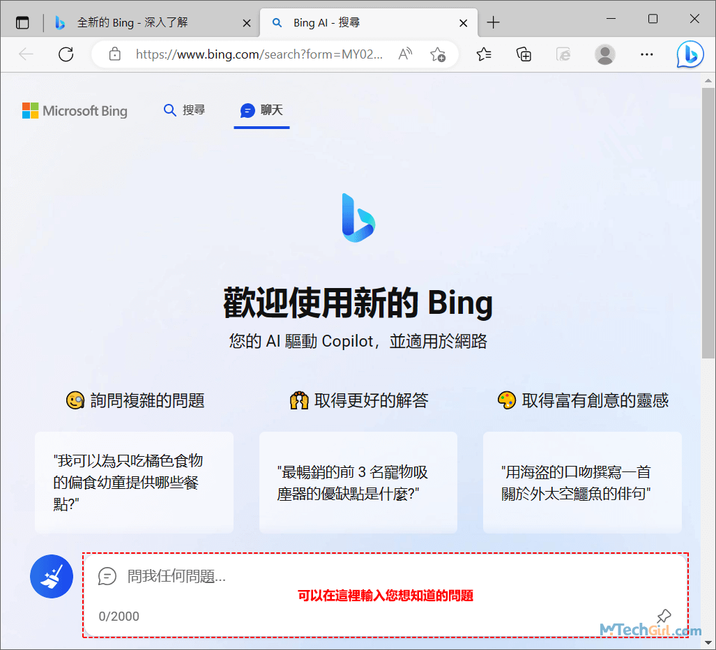 New Bing智慧聊天介面