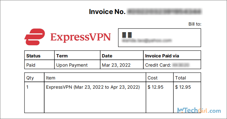 ExpressVPN付款和退款金額