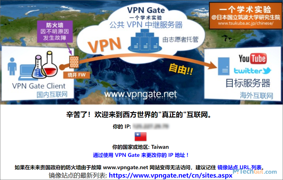 VPN Gate網站首頁