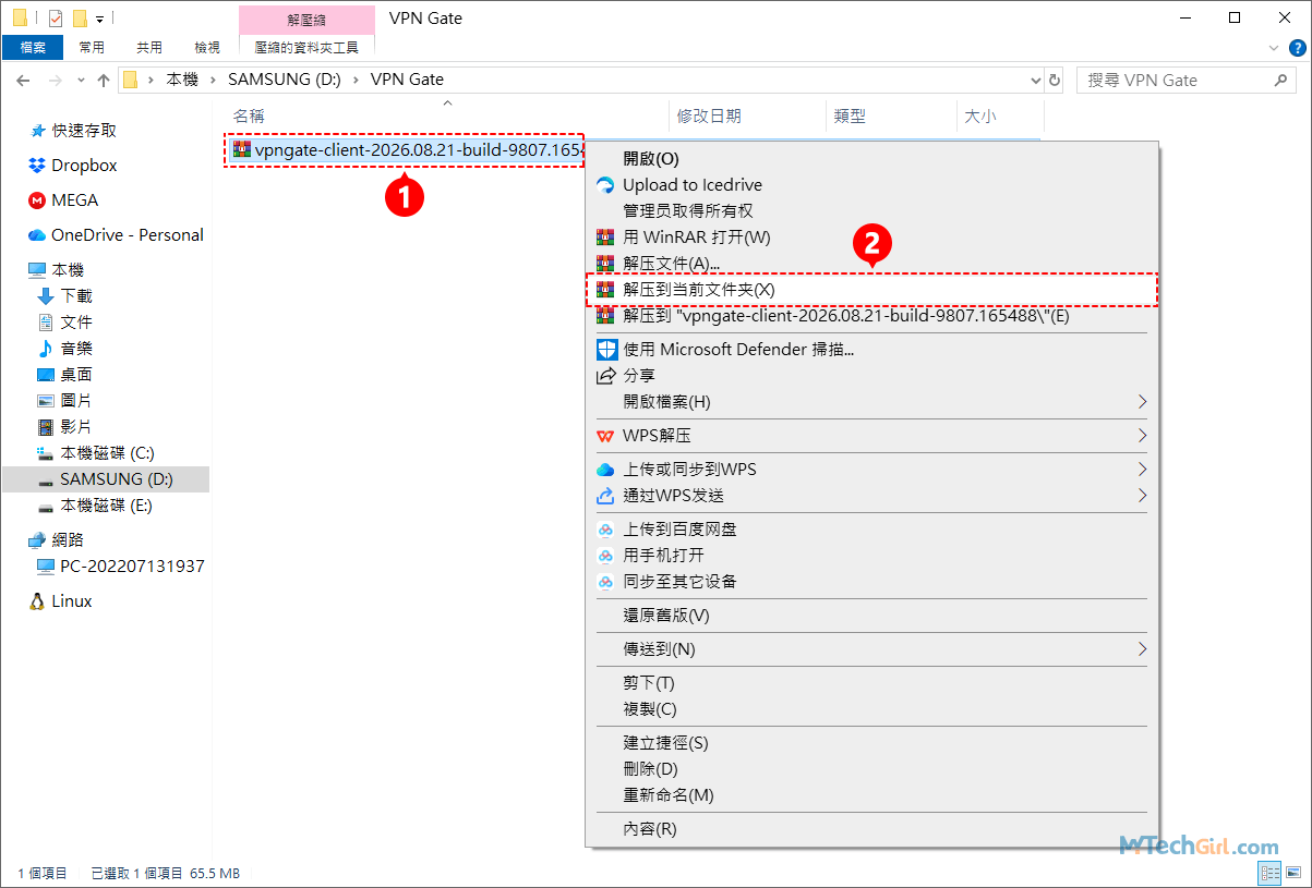 VPN Gate Client 壓縮檔資料夾