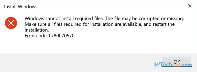 Windows 11安裝錯誤0x80070570