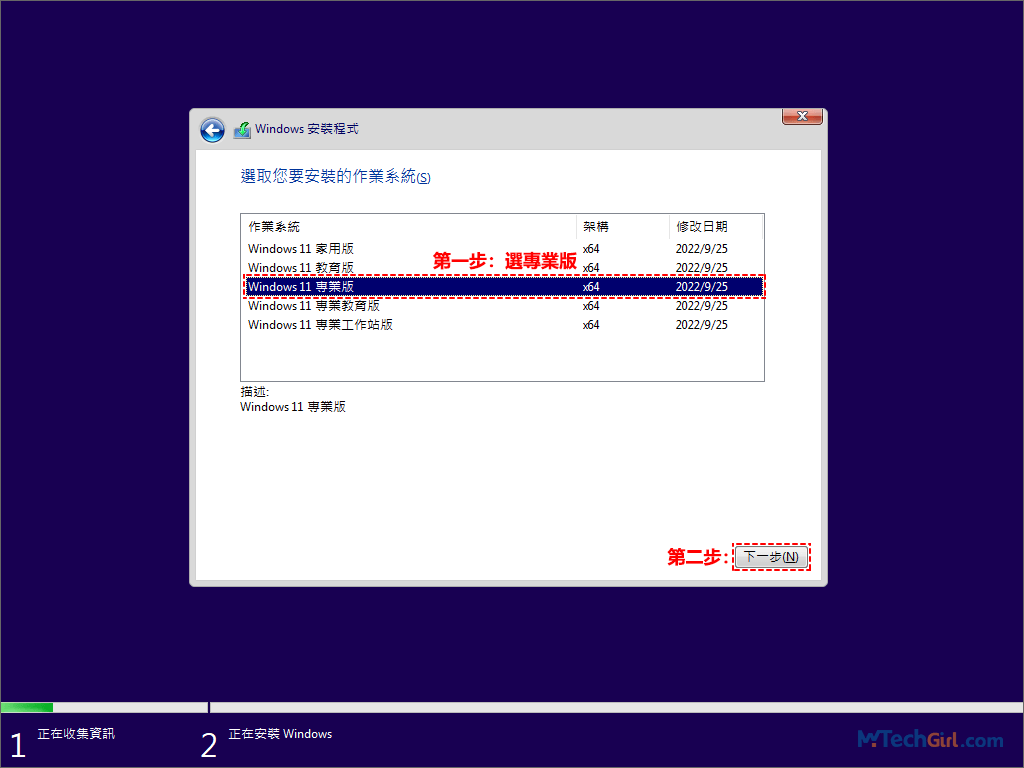 Windows 11安裝程式選擇作業系統類型