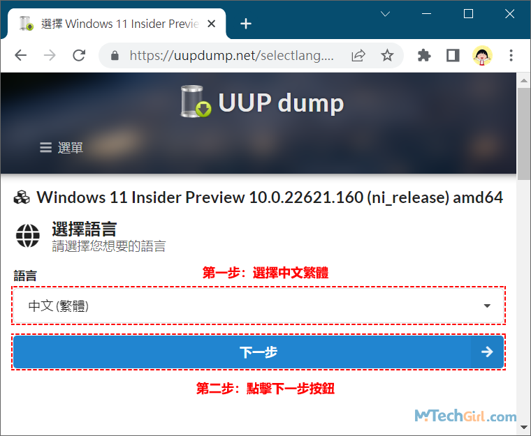 UUP Dump選擇Windows 11中文繁體版